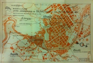 Mapa de las anexiones a Bilbao de Begoña y Deusto . Tomado de Dario de Areitio El fuero de Vizcaya, 1977