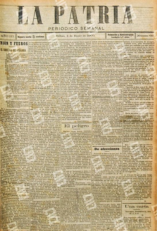 El 27 de octubre de 1901 se publicó el primer número del semanario nacionalista vasco “La Patria”