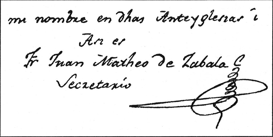 Texto autógrafo de Juan Mateo Zabala.