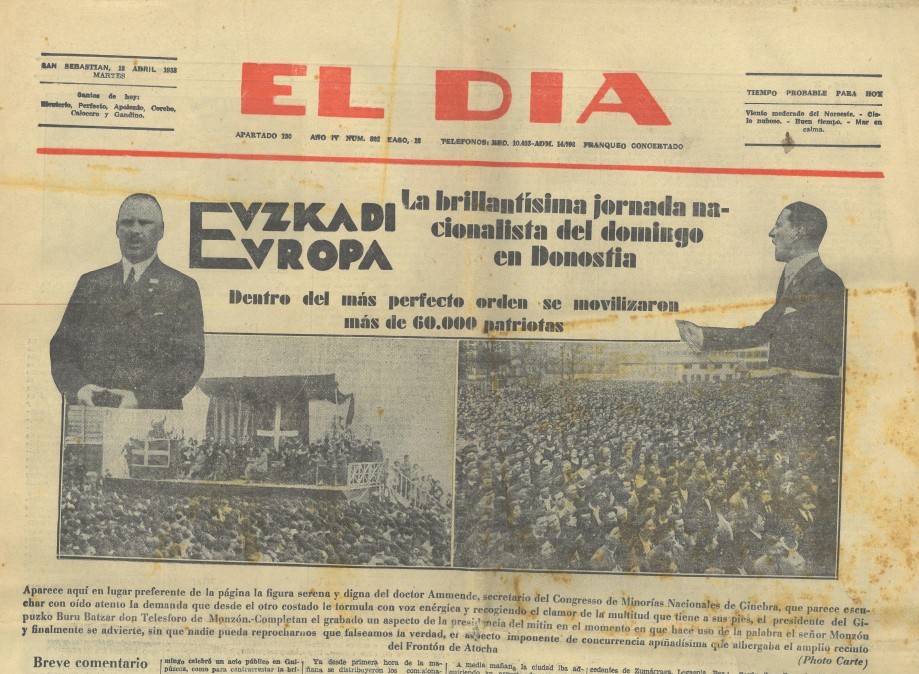 1933ko apirilaren 18ko El Día egunkariaren azala.